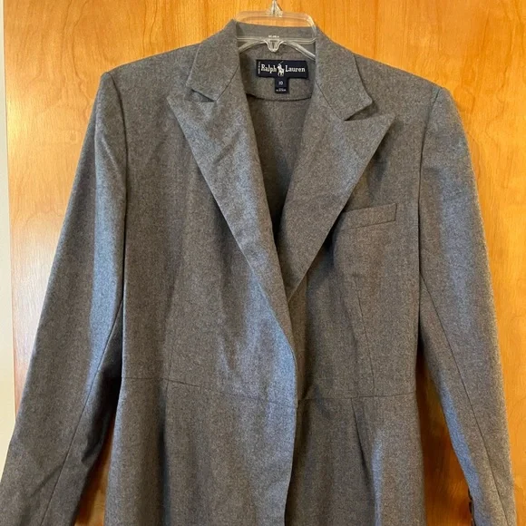 Ralph Lauren Wool Coat With Belt Gray Vintage Blue Label Made USA Size 10 FLAW - Picture 8 of 16